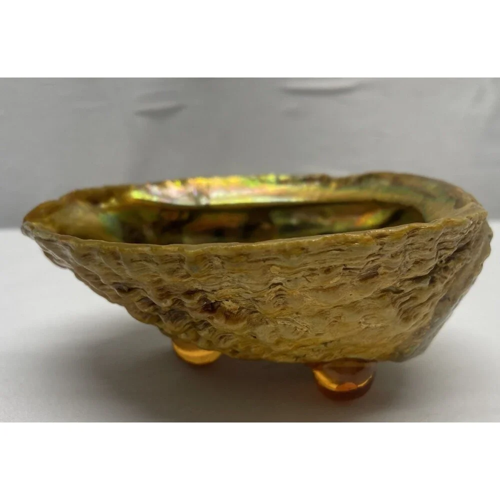 Vintage Iridescent Abalone Shell Trinket Candy Dish Footed Bowl Natural Decor